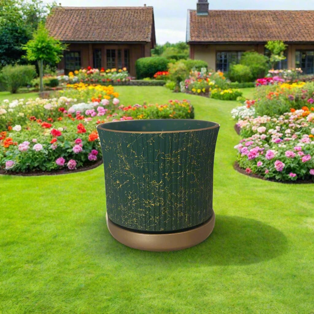 Ceramic Pot YAS220 With Saucer - Green - Acacia Garden Center