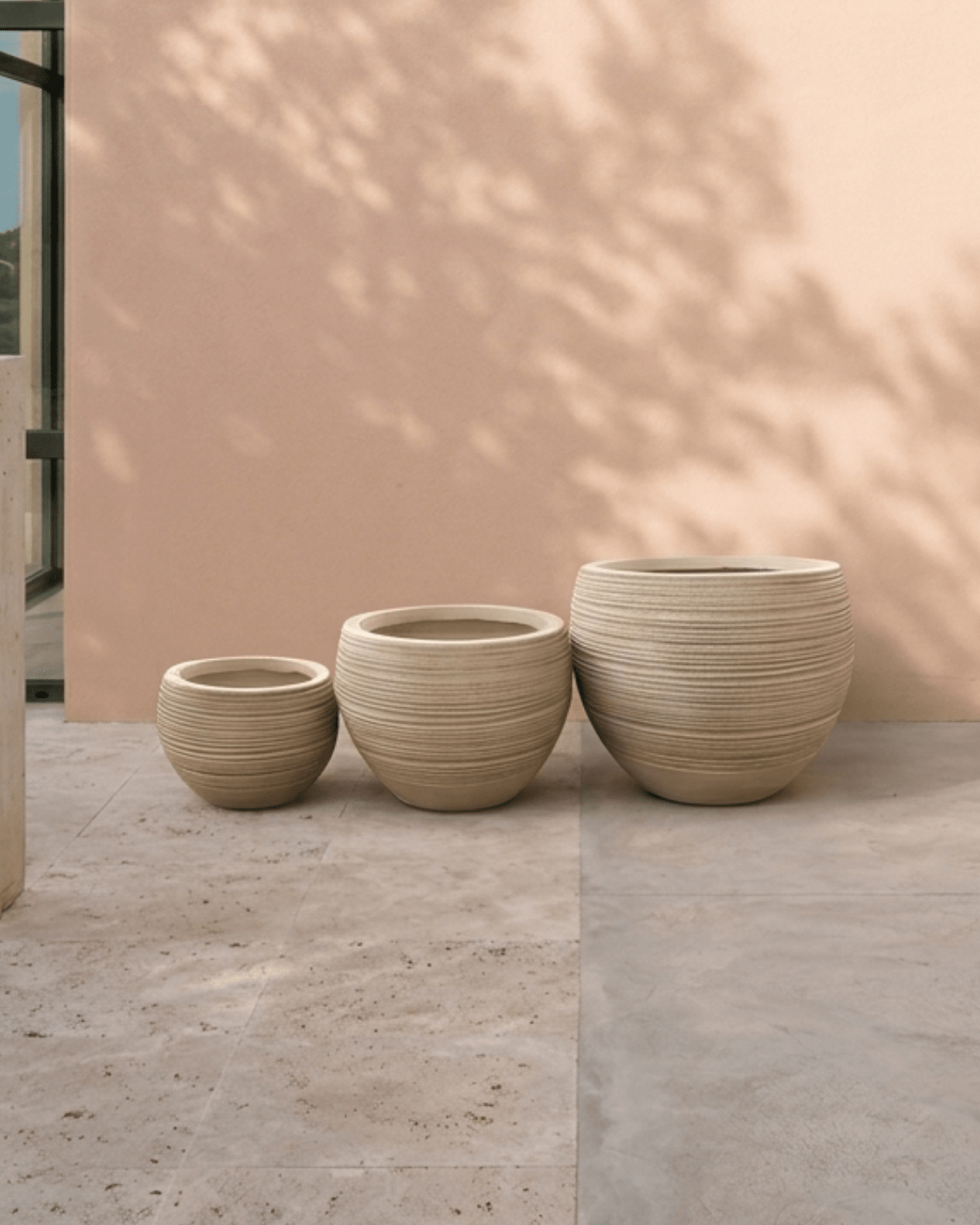 Fiber Clay Round Pot | Beige or Grey, Dia. 26–49 cm - Acacia Garden Center