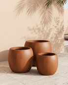 Fiberglass Pot Matt Wood Finish | Brown, Dia. 35–66 cm - Acacia Garden Center