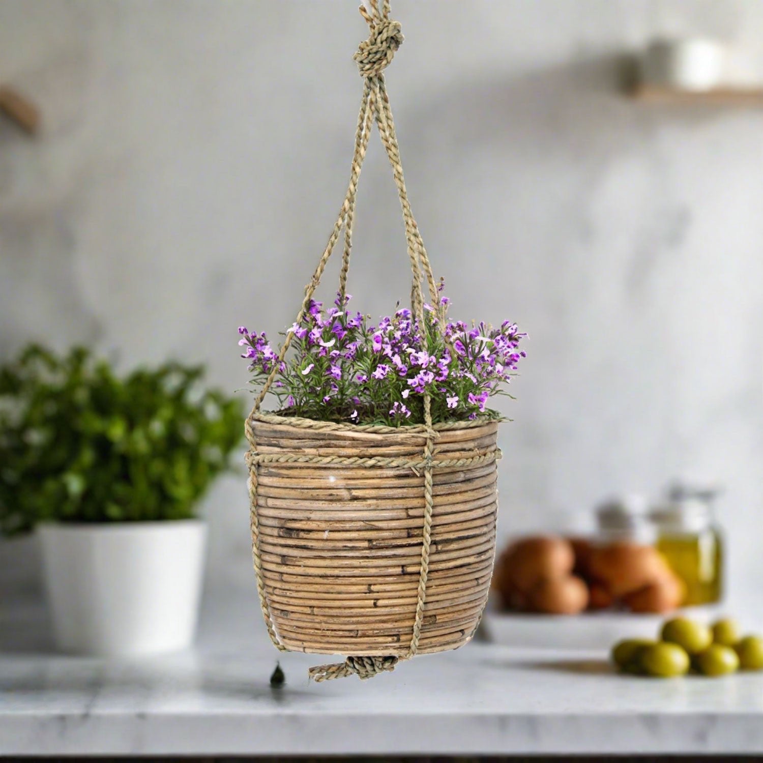 Hanging Pot Stripe (302268) | Grey, D18 × 16 cm - Acacia Garden Center