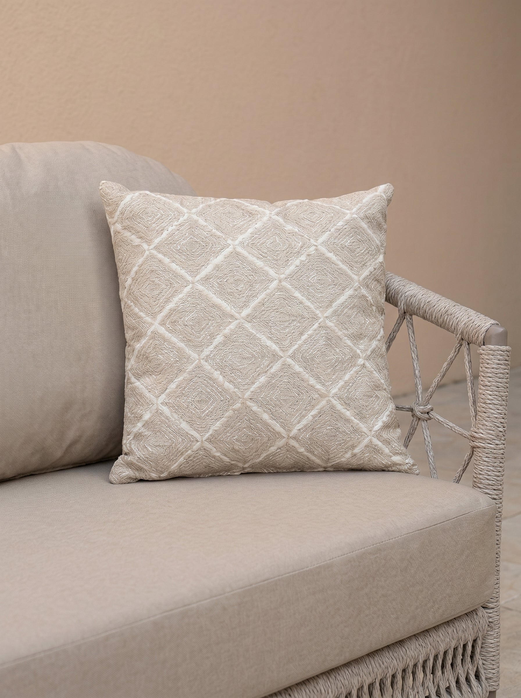 Icon Seating Group Beige (Terazzi) | 5 - Seater, Cross - Weave - Acacia Garden Center