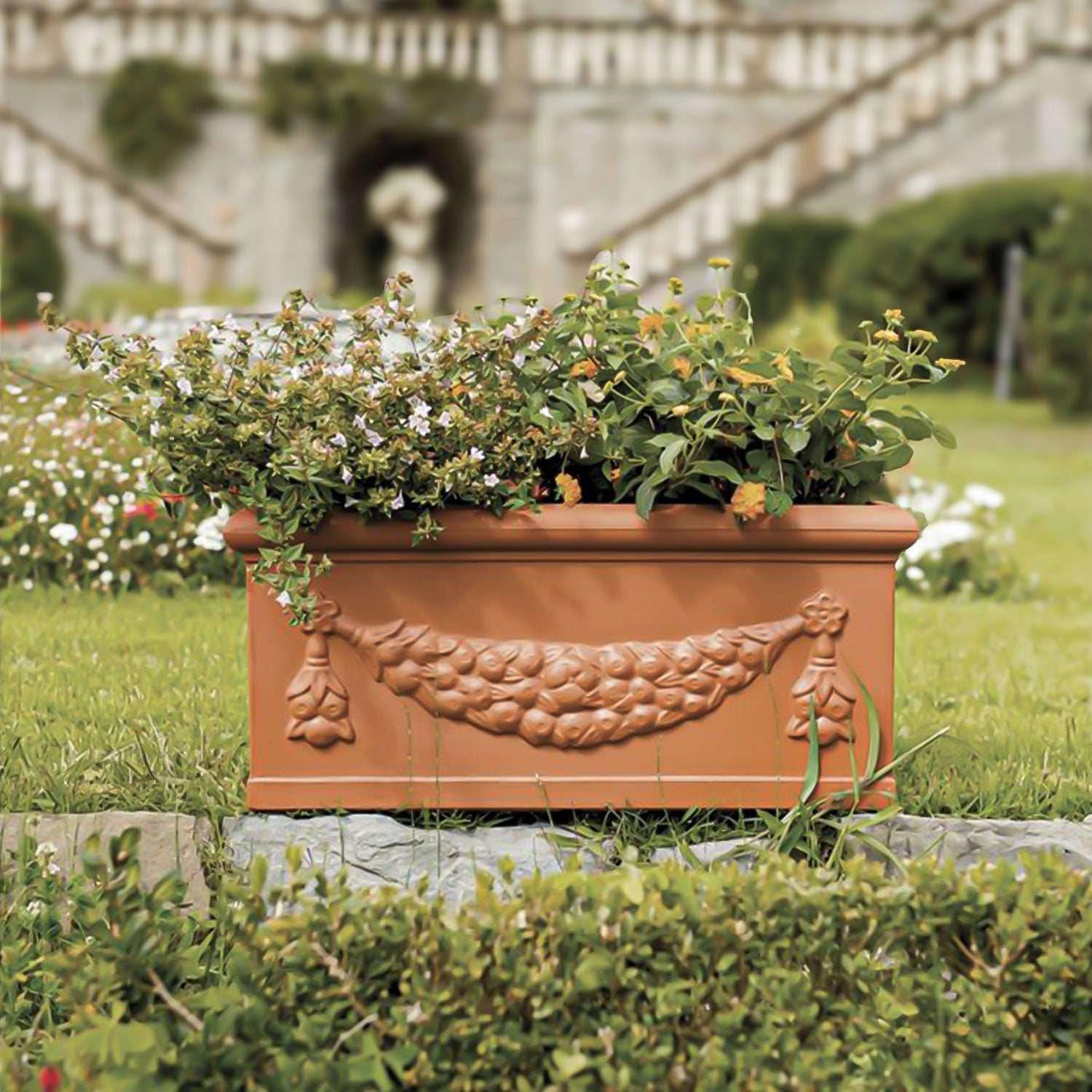 Idra Festooned Flower Box | Italian Terracotta - Acacia Garden Center