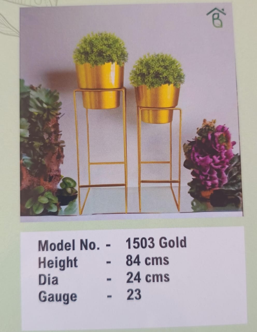 Metal Planter with Tall Stand 1503 Gold 24x84cm - Acacia Garden Center