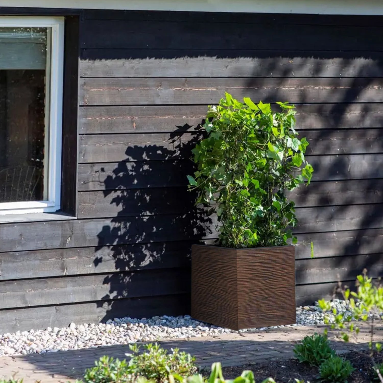 Nature Planter Square Rib | Brown, 2 Sizes - Acacia Garden Center