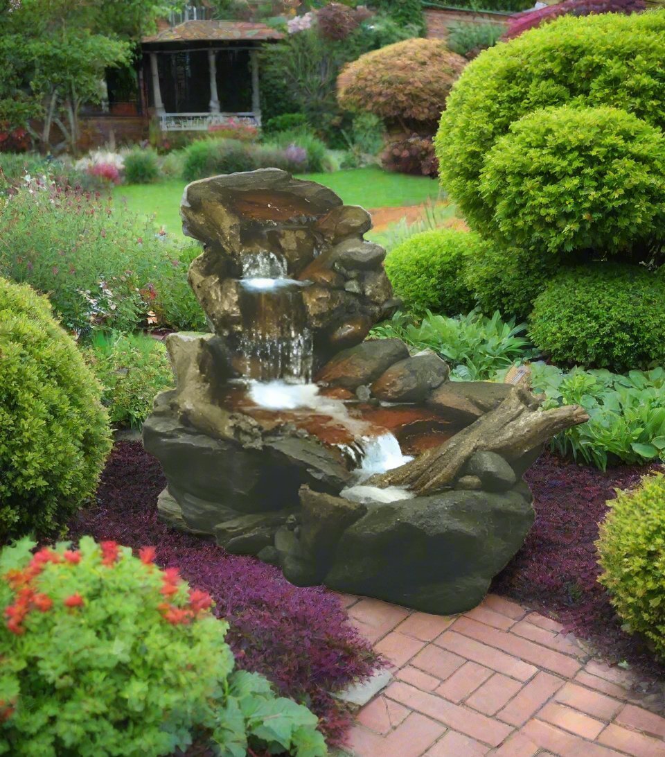 Polyresin Water Fountain (DW11020) | Multi - Stream Design, 150 × 67 × 72 cm - Acacia Garden Center