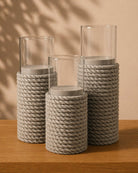 Rope Hurricane Lantern (Degrea Terracotta) | Grey with Rope Detail, Dia. 37–58 cm - Acacia Garden Center