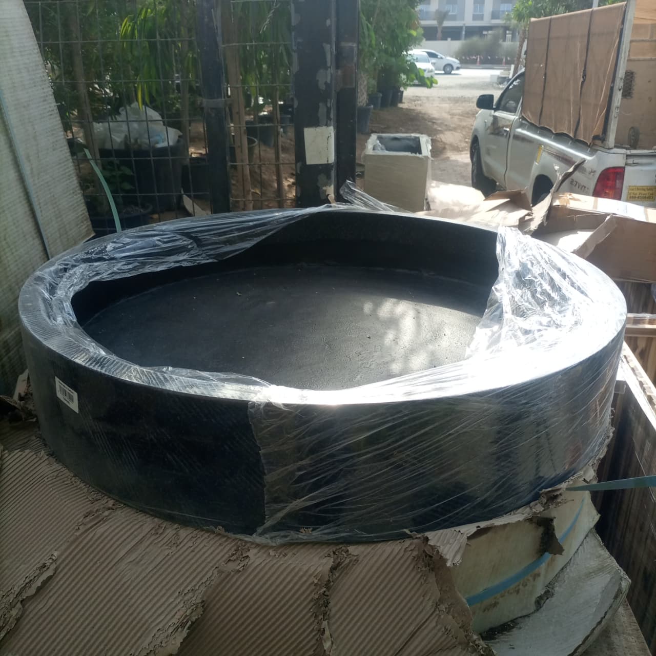 Round Terrazzo Pond Base | Decorative Water Feature Base, 96 cm - Acacia Garden Center