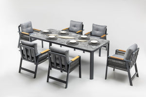 Mykonos Plus Dining Set (Terazzi) | 6-Seater, Iroko Wood & HPL - Acacia Garden Center
