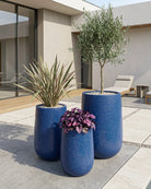 Terrazzo Fiberglass Planter HP, 1309 - Matt Blue and Glossy White - Acacia Garden Center