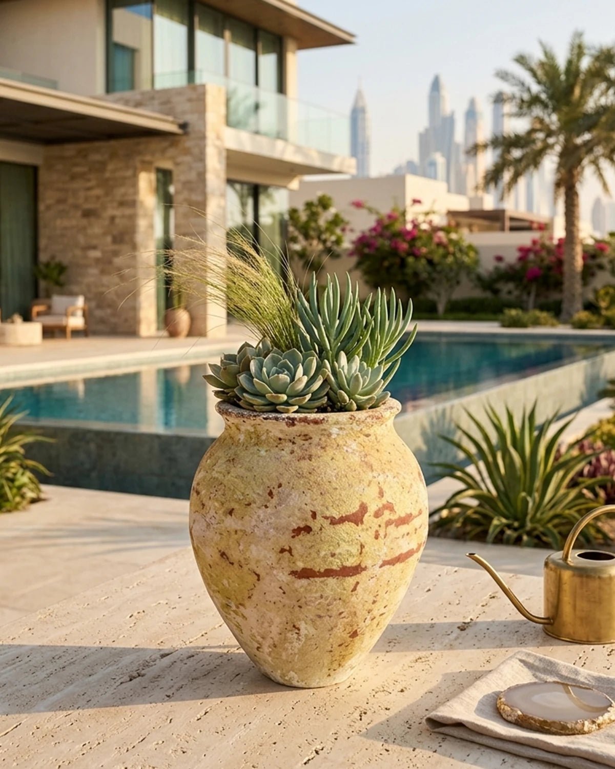 Thebes Ceramic Pot (Atlantis) | Hand - Glazed Light Yellow, 30 cm - Acacia Garden Center