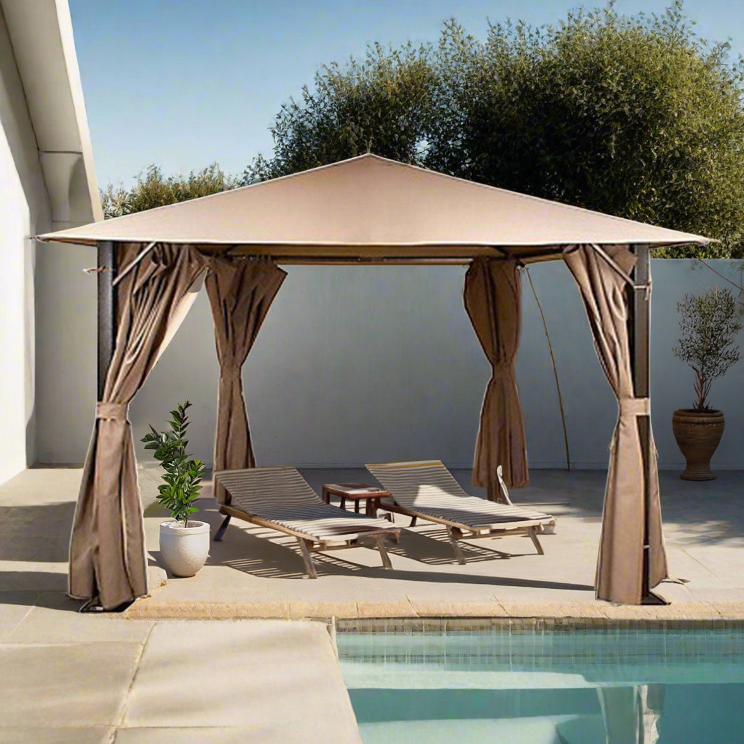 Tierra Outdoor Tacx Tent With Side Walls, Natural Color - Acacia Garden Center