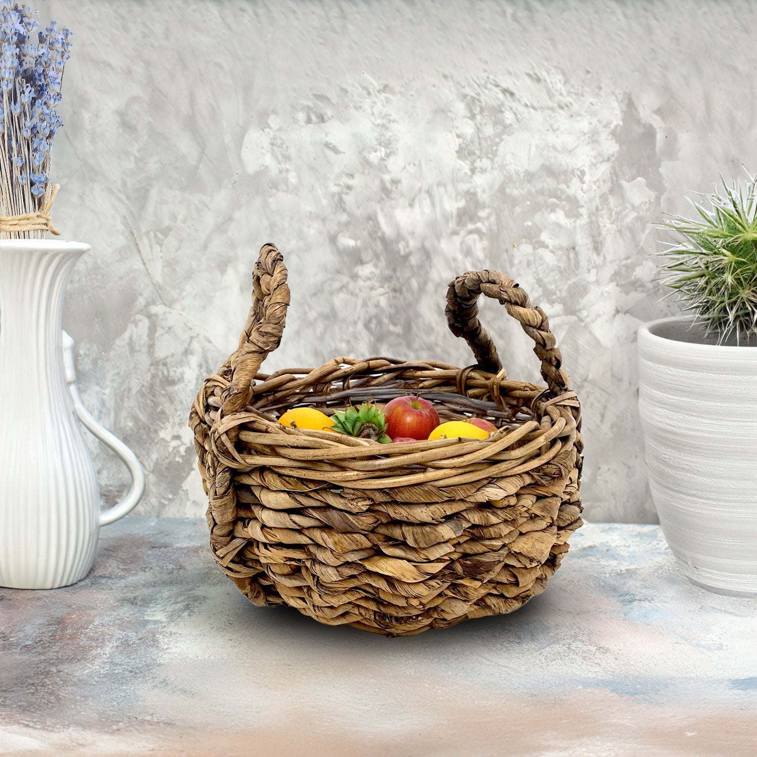 Van der Leeden Basket Bowl Abaca Natural 800868A D33X18cm Brown - Acacia Garden Center