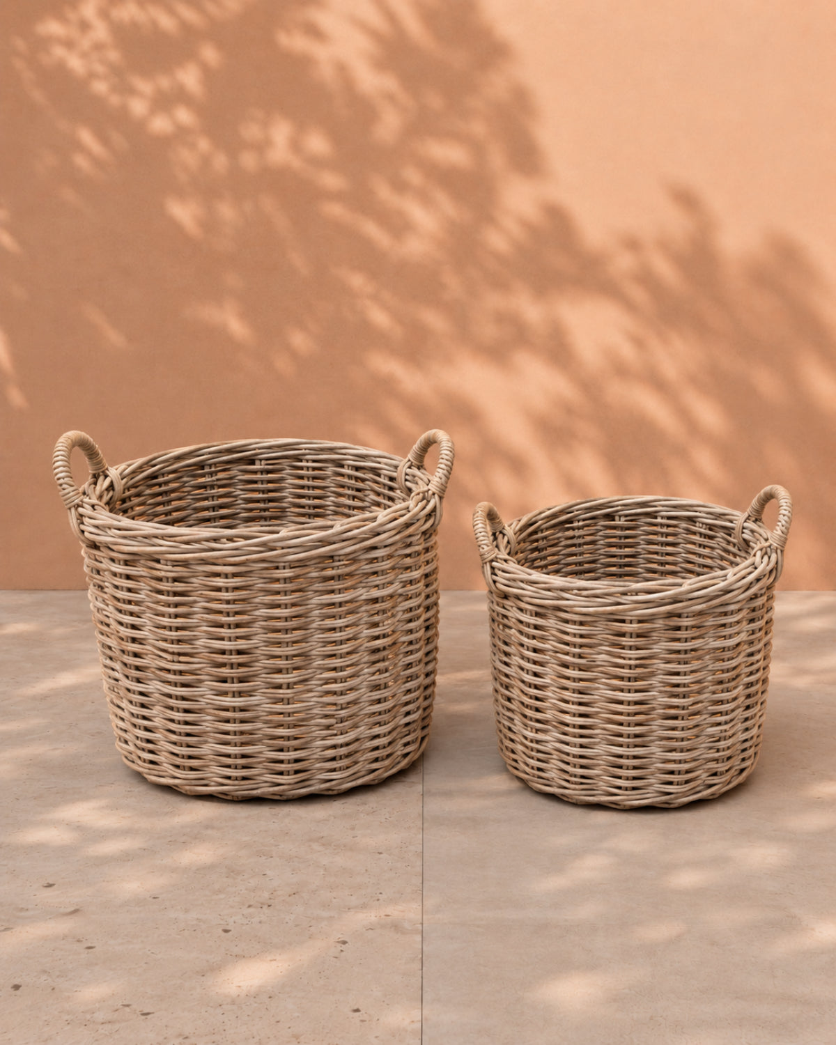 Van der Leeden Log Basket Rattan with Wheels 902208A 50x42cm, Grey - Acacia Garden Center