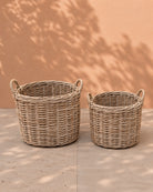 Van der Leeden Log Basket Rattan with Wheels 902208A 50x42cm, Grey - Acacia Garden Center